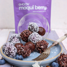 Load image into Gallery viewer, There’s a reason we use the maqui berry in our berry exotic blend. It’s simple, super and berrylicious. We actually prefer the flavour of the maqui berry over it's cousin- the acai berry and you might find so too! Sourced carefully from the rainforests of Chile and freeze dried to preserve nutrients and lock in the flavour.