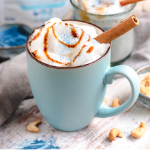 Load image into Gallery viewer, Plant based cashew latte made using SMOOV blue spirulina
