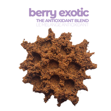 Load image into Gallery viewer, Serving of Smoov's berry exotic blend- Acai berry, maqui berry, camu camu berry, black goji berry, red goji berry, blackberry, blueberry and lucuma. To help manage and fight stress and aging. Jam packed with antioxidants to help fight against free radicals in your body.