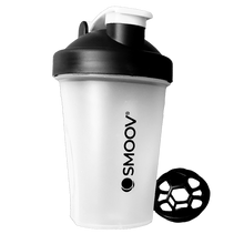 Load image into Gallery viewer, The perfect size BPA-free Smoov shaker for on-the-go. Holds 13.5 oz of liquid. Comes with patented whisk making it easy to mix powdered ingredients. Secure screw-on lid. Embossed ounce and milliliter markings- for convenient measuring. Stay-open flip cap- Won't close while drinking. Large drink pour/ spout. Easy to clean- Dishwasher safe.