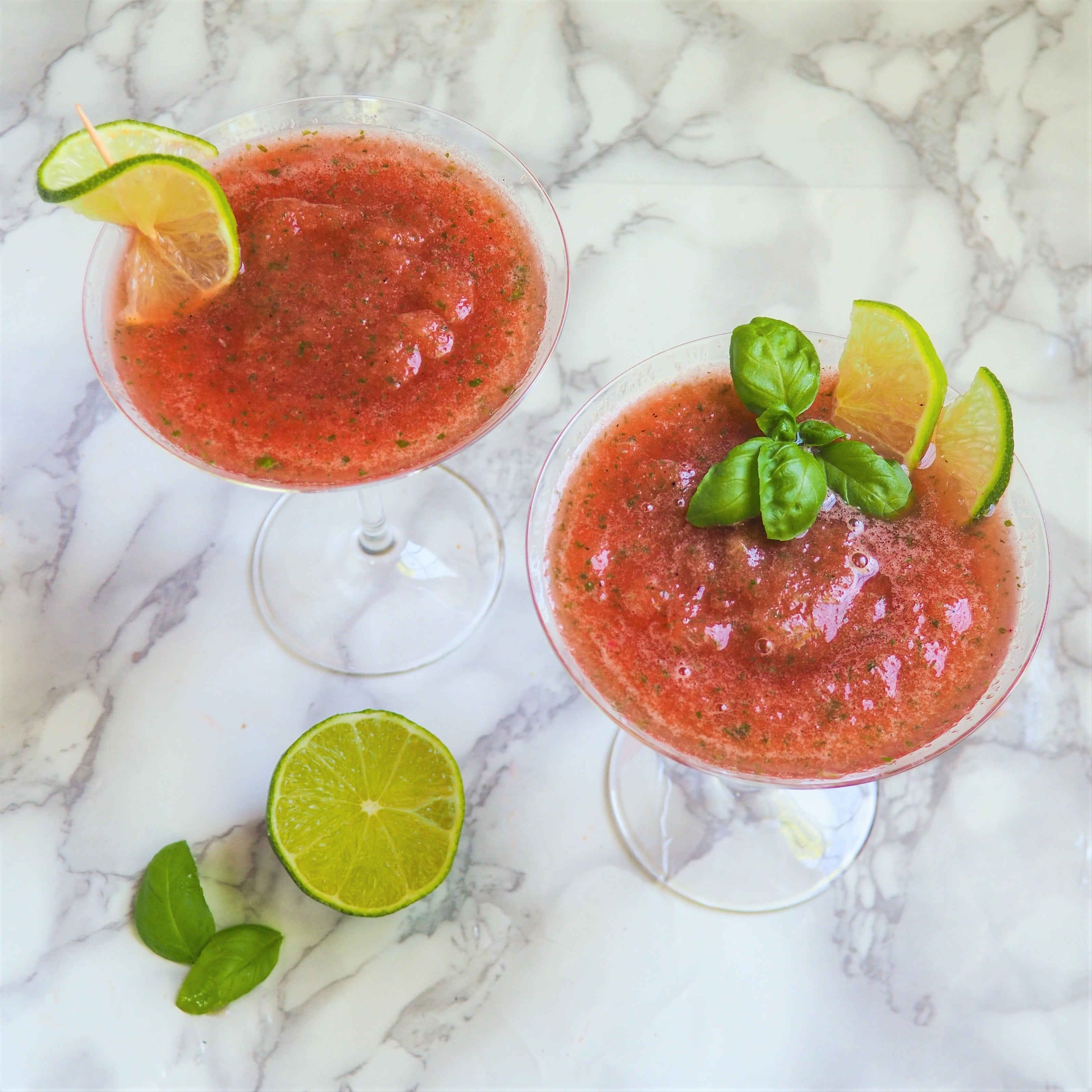 Blush Watermelon Basil Mocktail or Cocktail Simple Summer Recipe