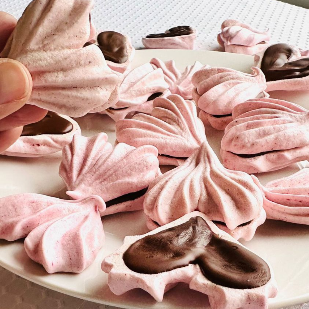 It’s the perfect weather for making meringues! These are delicious and have a nice berry flavor and light pink color thanks to our blush blend. No icky unnatural food color! 