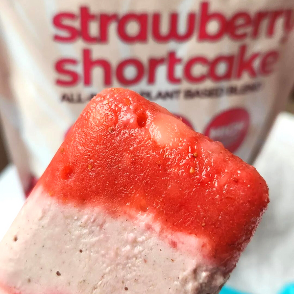 Strawberry Shortcake Popsicles- High Protein Dessert, Plant Based