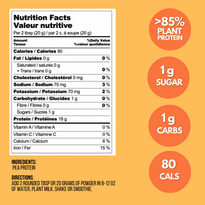Pea Protein Powder Smoov. One Ingredient: Yellow Split Peas, nothing else. No Sweeteners, No Flavours, No Additives. Micro-ground for a Smooth & creamy texture - mixes great! Nutrient-dense: 85% Protein + Rich Amino Acid Profile.Muscle Recovery, boost metabolism, promote fat burning and overall health. Perfect for shakes, smoothies, baking.