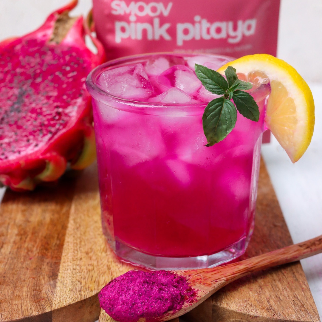 Pitaya refresher made using smoov superfood blends and powders. Packed with antioxidants for health & wellness. Keto Friendly
