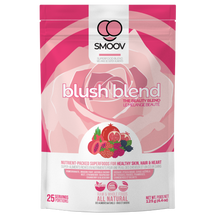 Load image into Gallery viewer, 25 servings of Smoov&#39;s blush blend- pomegranate, red dragonfruit (pink pitaya), acerola cherry, red beet, strawberry, raspberry, cranberry and blueberry. To improve skin, hair and heart health. nutrients and antioxidants to help with growth, development and repair of all body tissue.