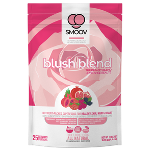 25 servings of Smoov's blush blend- pomegranate, red dragonfruit (pink pitaya), acerola cherry, red beet, strawberry, raspberry, cranberry and blueberry. To improve skin, hair and heart health. nutrients and antioxidants to help with growth, development and repair of all body tissue.