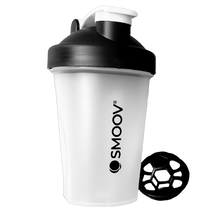 Load image into Gallery viewer, The perfect size BPA-free Smoov shaker for on-the-go. Holds 13.5 oz of liquid. Comes with patented whisk making it easy to mix powdered ingredients. Secure screw-on lid. Embossed ounce and milliliter markings- for convenient measuring. Stay-open flip cap- Won&#39;t close while drinking. Large drink pour/ spout. Easy to clean- Dishwasher safe.