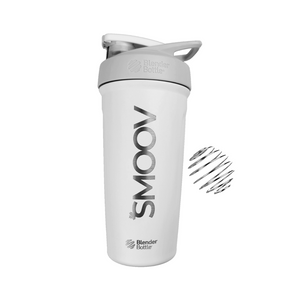 This SMOOV etched custom made Stainless Steel push-button insulated protein shaker provides sleek style and ultimate ease. The bottle’s spill-proof locking lid opens and closes with the touch of a button. A flexible, ergonomic carry loop provides a comfortable hold. Double-wall insulated stainless steel keeps drinks cold for up to 24 hours.