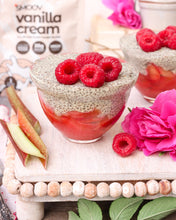 Load image into Gallery viewer, Vanilla Rhubarb Pudding made using smoov all in one vanilla protein and superfood blend