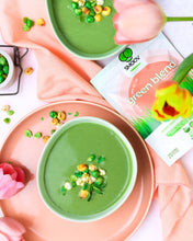 Load image into Gallery viewer, Green pea soup made using smoov superfood blends and powders. Packed with antioxidants for health &amp; wellness. Keto Friendly